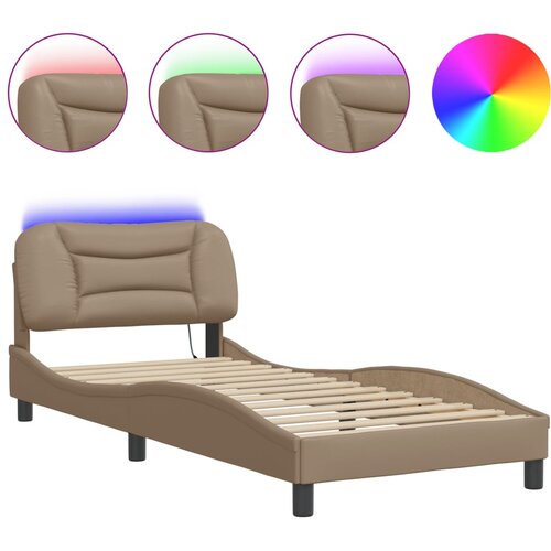 VidaXL Posteljni okvir z LED lučkami kapučino 90x190 cm umetno usnje, (21095277) Slike