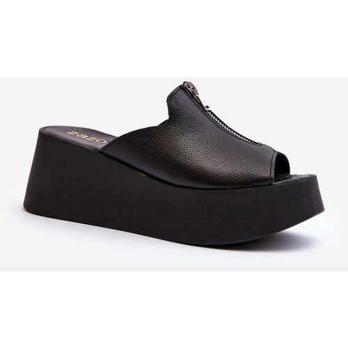 Zazoo 2916 Women's Slides on Chunky Platform with Zipper Black Cene