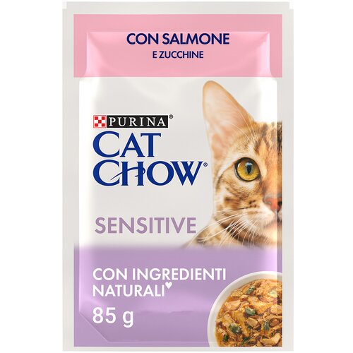 Cat Chow Varčno pakiranje 52 x 85 g - Sensitive losos in bučke Slike