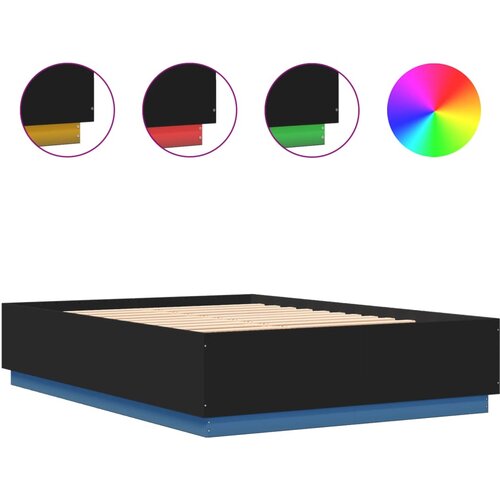 Maison Chic Posteljni okvir - Dvoposteljna postelja - Zakonska postelja z LED lučkami črn 140x200 cm inženirski les, (21695209) Slike