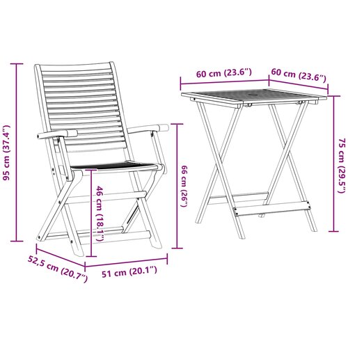  Sklopivi bistro set 3 pcs Smeđa Čvrsto drvo akacije Slike