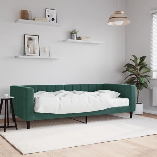 VidaXL Dnevna postelja z vzmetnico temno zelena 90x200 cm žamet Slike