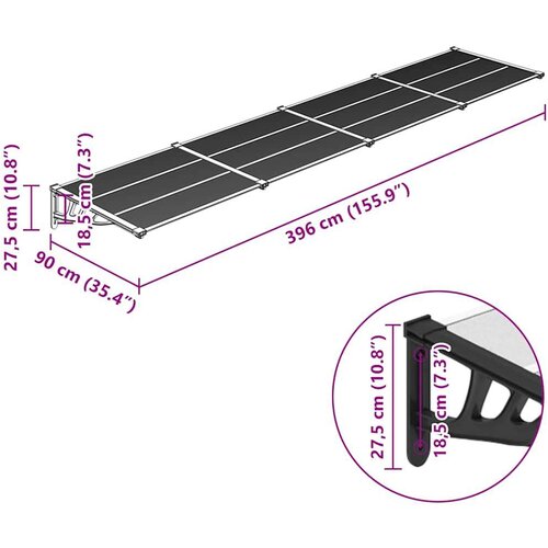 VidaXL Nadstre&amp;scaron;nica za vrata crna i prozirna 396x90 cm polikarbonat Slike