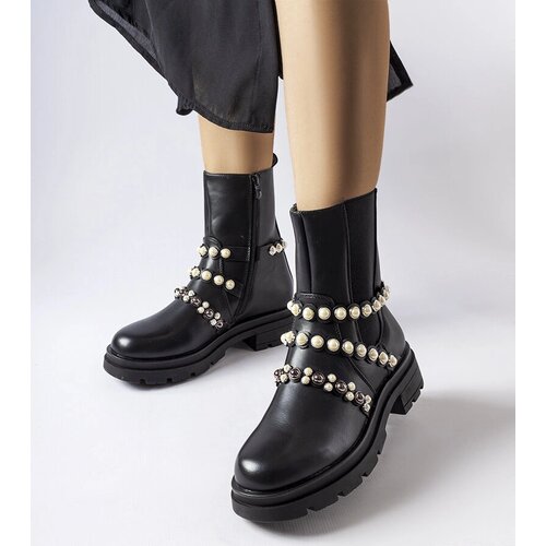 Gemre Black ankle boots embellished with pearls Callicratide Cene