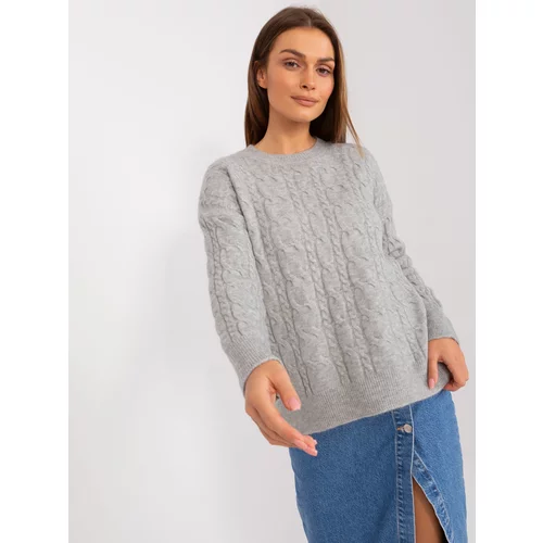 Fashion Hunters Grey sweater with cables and long sleeves