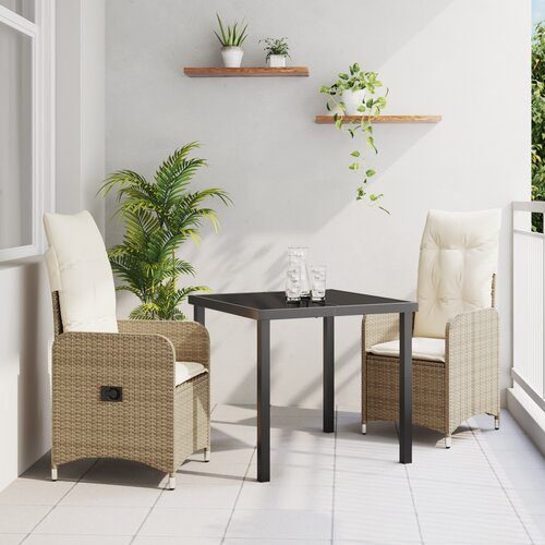 VidaXL 3 Kosni Vrtni Jedilni Set z Blazinami Bež Poly Rattan Slike