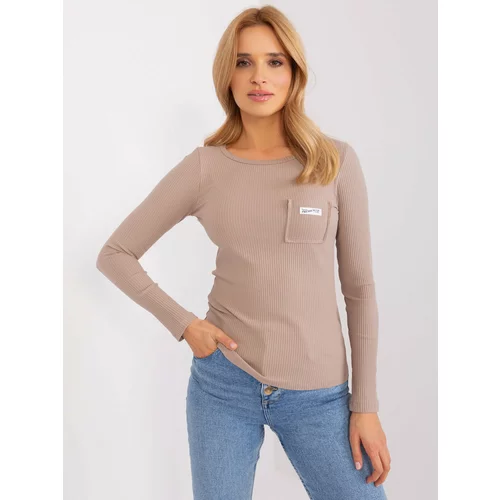 Fashion Hunters Dark beige blouse with long sleeves and pocket