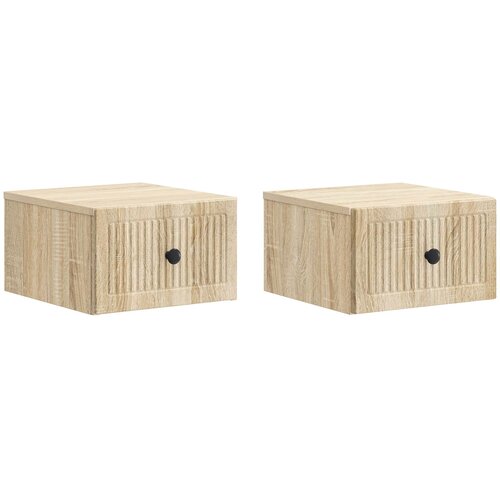 Noćni ormarić za montažu na zid s ladicama 2 pcs Hrast sonoma Slike