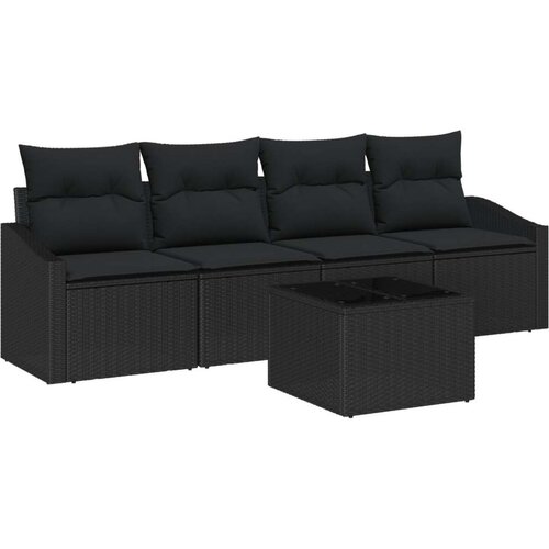 VidaXL set od 5 dijelova za vrtno blagovanje s jastučićima crnog poly ratana Slike