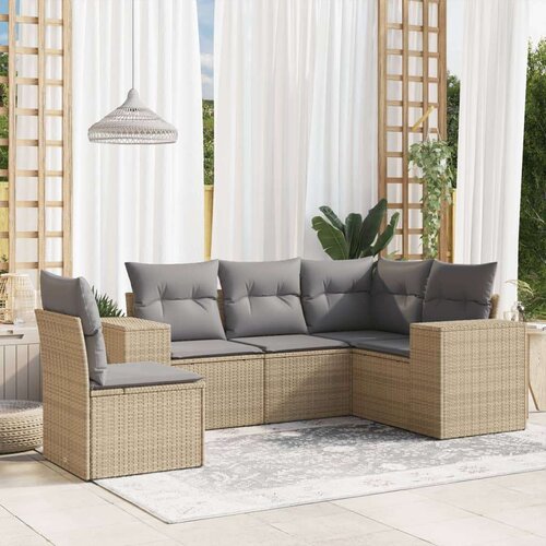 VidaXL 5-dijelni vrtni set sofa s jastucima bež od poliratana Slike