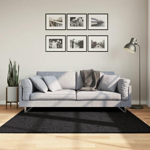 VidaXL Čupavi moderni tepih s visokim vlaknima crni 160x160 cm Slike