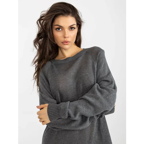 Fashion Hunters Dark gray knitted dress with long sleeves