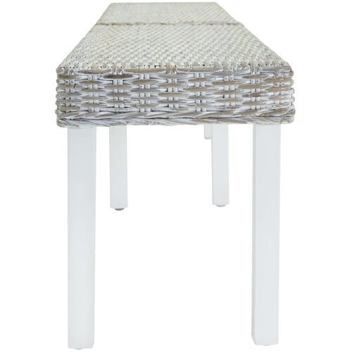  Klupa bijela 160x35x45 cm prirodni kubu ratan i masivno drvo mahagonij - Bijela Slike