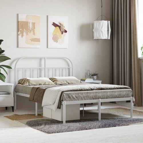 VidaXL Metalni okvir za krevet s uzglavljem bijeli 120 x 190 cm Slike