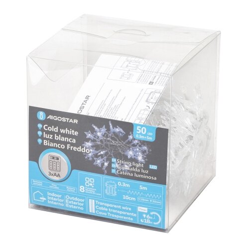 Aigostar led spolja&amp;scaron;nji niz 50xLED/8 funkcija 3xAA 5 m IP44 hladno-bela Slike