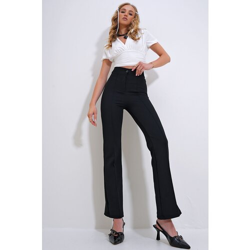 Trend Alaçatı Stili women's black striped elastic trousers Slike