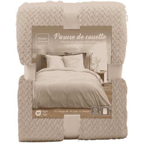 Douceur d int&amp;eacute;rieur Bež 3-dijelna flanelska posteljina za bračni krevet/za produženi krevet 240x220 cm Flanela &amp;ndash; Slike