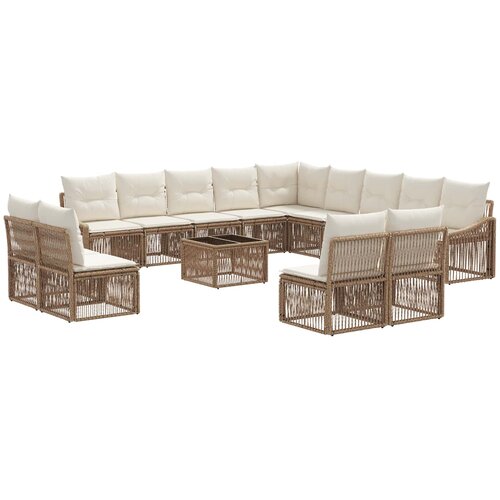 vidaXL Vrtna sedežna garnitura 14 pcs Bež poli ratan - - Bež - 108.282 - 55 x 55 x 37 cm - 2025--Uvoz_3 Cene