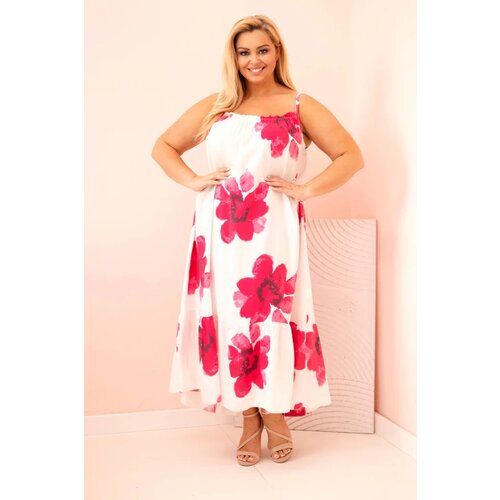Kesi Włoski Women's dress with straps, ruffle, and floral print pink Cene