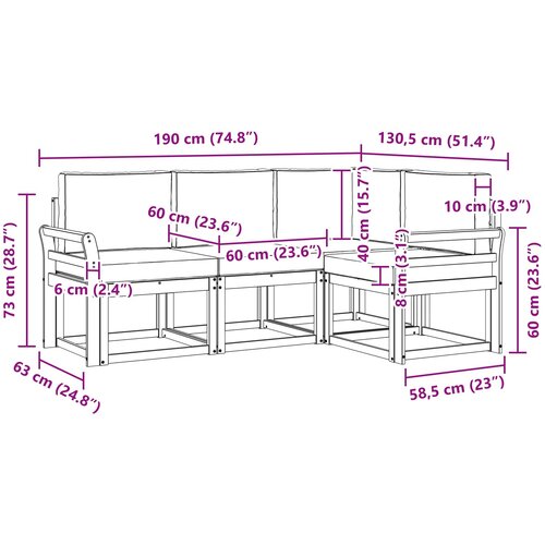  Set vanjskih sofa 4 kom. Prirodna i antracit Smeđa 190 x 130,5 x 73 cm Slike