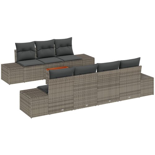 vidaXL 8-delni vrtni kavč set z blazinami Siva Poli ratan Acacia, (22092042) Cene