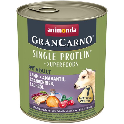 Animonda GranCarno Adult Superfoods 6 x 800 g - Jagnjetina + amarant, brusnice, lososovo olje Slike
