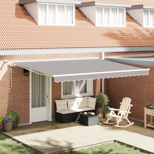 VidaXL Avtomatska retraktibilna tenda z LED svetlo sivo 450x300 cm, Tenda zamenjava tkanine za okvir 4,5x3 m svetlo siva Slike