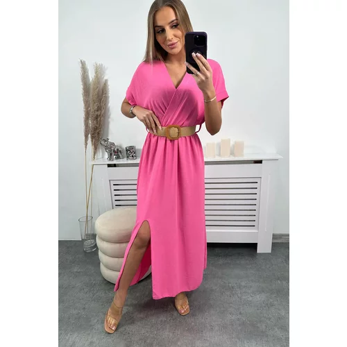 Kesi Long dress with a decorative belt of light pink color