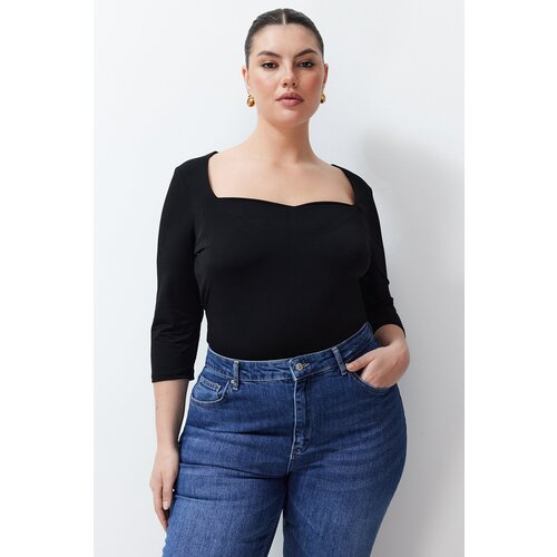 Trendyol Curve Black Heart Collar Body-Sitting Knitted Blouse Cene