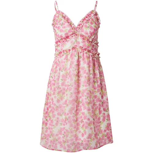 Vero_Moda Ljetna haljina 'SMILLA' maslinasta / roza / svijetloroza / bijela