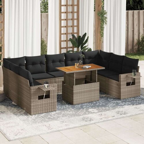 10-dijelni set vrtnih sofa od poliratana s jastucima sivi Slike