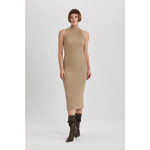 Defacto Fitted Half Turtleneck Sleeveless Ribbed Midi Dress