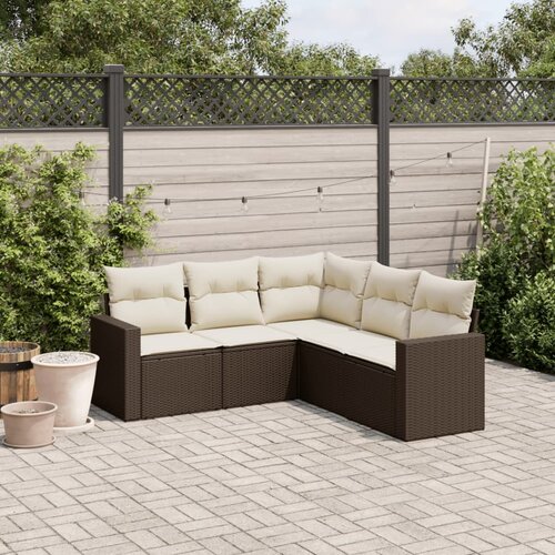 VidaXL 5-dijelni set vrtnih sofa s jastucima poliratan smeđi Slike