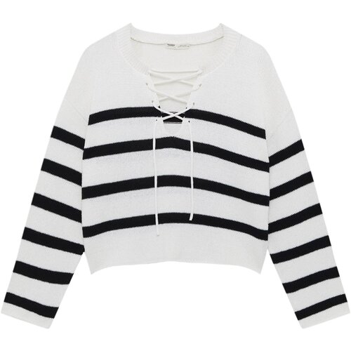 Pull&amp;amp;Bear Pulover ecru / črna Slike