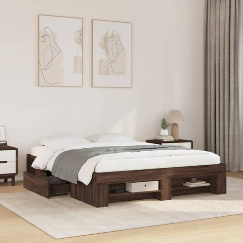 Furnova Posteljni okvir brez vzmetnice rjavi hrast 150x200 cm inž. les, (21937195) Slike