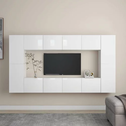  Komplet TV omaric 8-delni visok sijaj bela iverna plošča, (20914595)