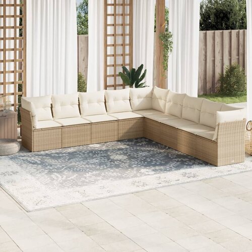 VidaXL 9-dijelni set vrtnih sofa s jastucima bež od poliratana Slike