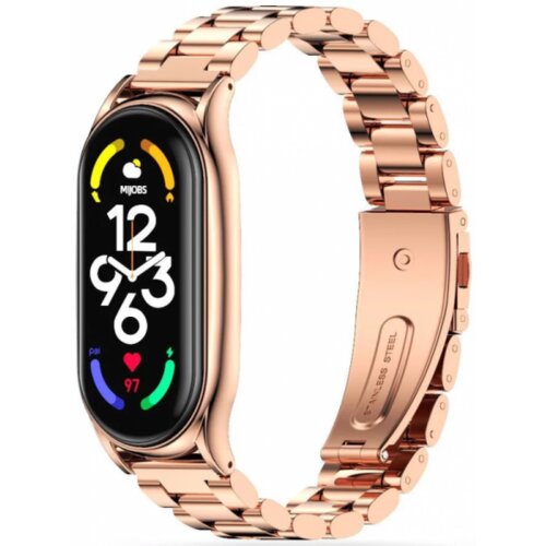  Pa&amp;scaron;ček za Xiaomi Mi Band 7 iz nerjavečega jekla - Rožnato Zlat Slike