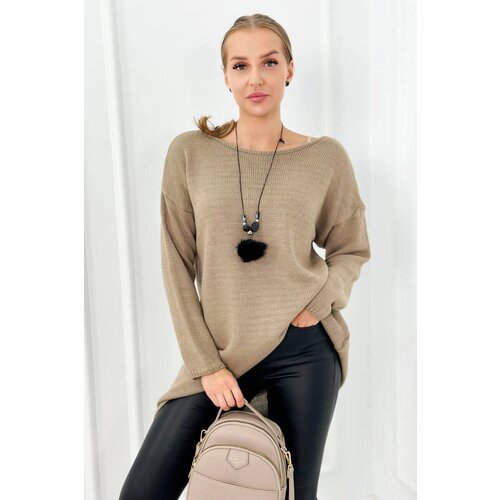 Kesi Włoski Włoski Sweater with necklace dark beige Slike