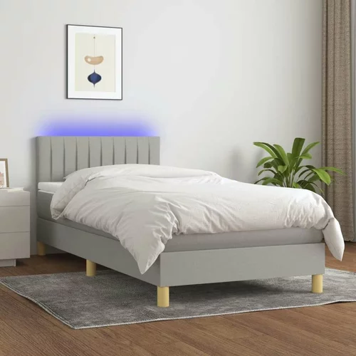  Box spring postelja z vzmetnico LED svetlo siva 80x200 cm blago, (20936982)