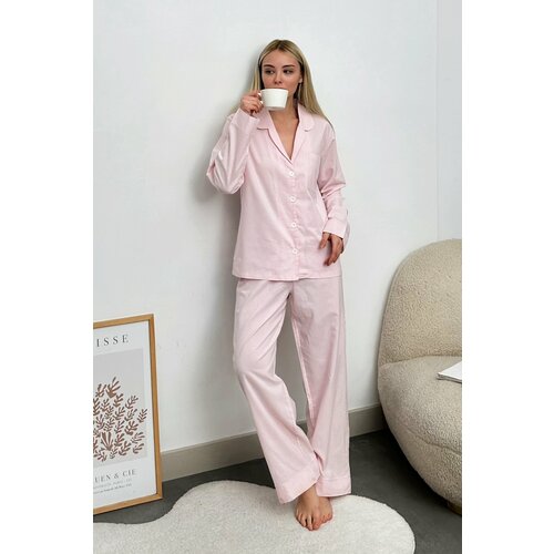 Trend Alaçatı Stili Women's Dust Pink Single Pocket Woven Pajamas Suit Cene