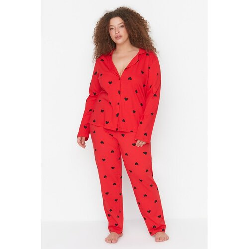 Trendyol Curve Red Heart Knitted Pajamas Set Slike