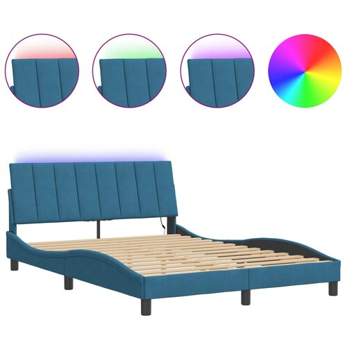 vidaXL Posteljni okvir z LED lučkami moder 140x200 cm žamet, (21086332) Cene