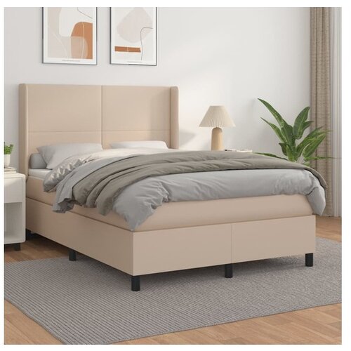 VidaXL Krevet s oprugama i madrac cappuccino 140x190cm od umjetne kože Slike