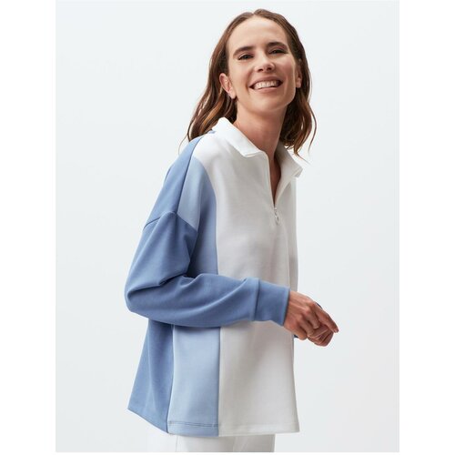 Jimmy Key Blue Turtleneck Long Sleeve Color Block Sweatshirt Slike