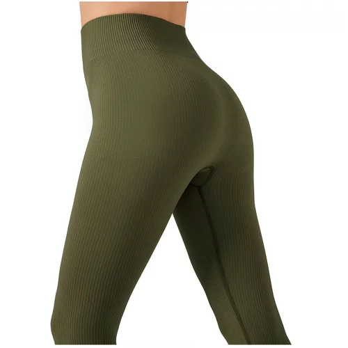 LOS OJOS Women's Olive High Waist Seamless Ribbons Contouring Sports Leggings.