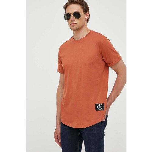 Calvin Klein Jeans Bombažna kratka majica rjava barva Slike