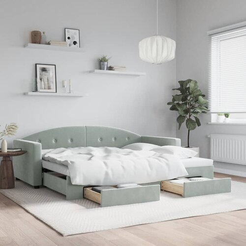 vidaXL Izvlečna dnevna postelja s predali svetlo siva 90x200 cm žamet Cene