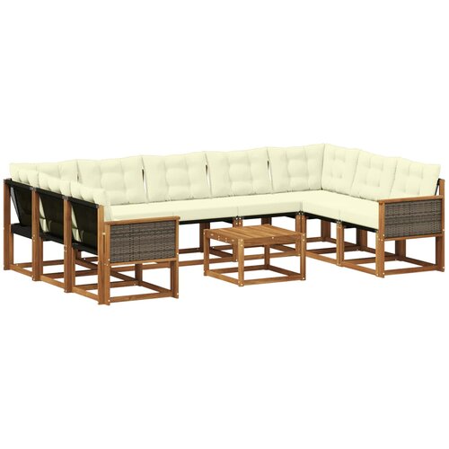 vidaXL Zunanja garnitura za sedenje 10 pcs Naravna in smetana, (5000281042) Cene