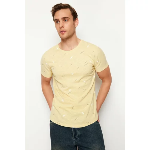 Trendyol Men's Yellow Regular/Normal Fit Patterned T-Shirt